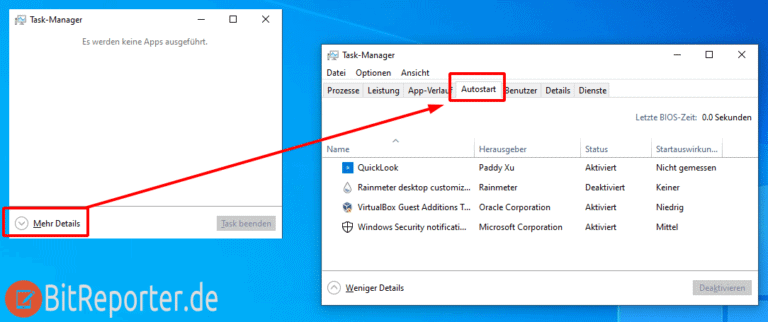 Windows 10 Autostart Programm hinzufügen oder entfernen BitReporter