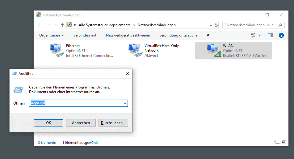 Windows 10 Netzwerkverbindungen