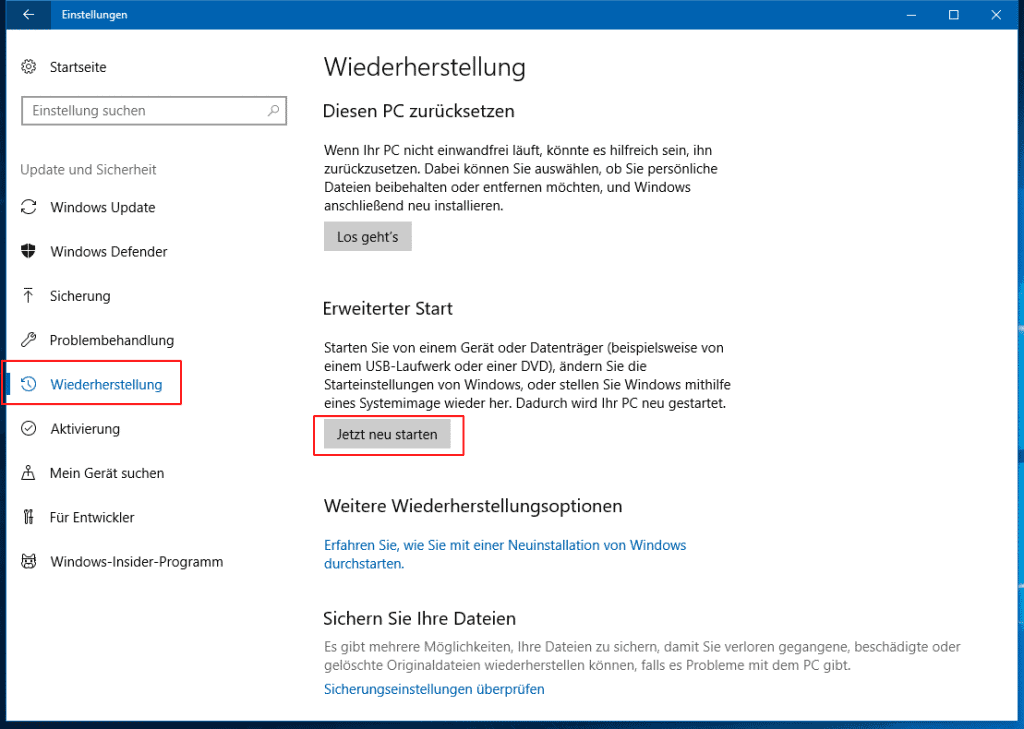 Windows 10 erweiterter Start