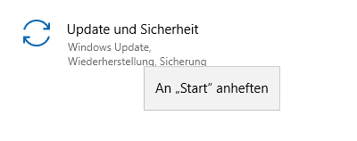 Windows Update an Start anheften