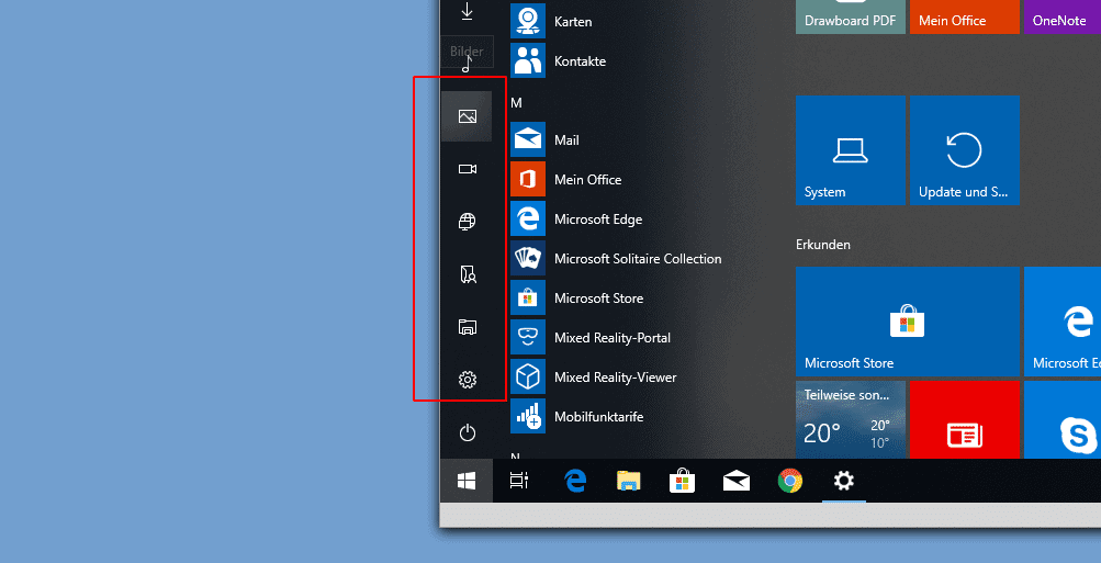 Windows 10 Startmenü Sidebar konfigurieren Beitragsbild
