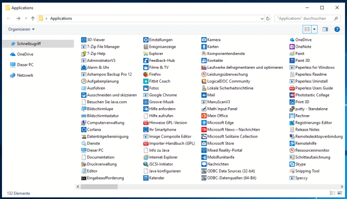 Übersicht aller Apps im Windows Explorer anzeigen