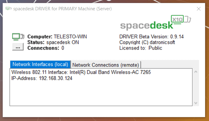 Spacedesk Server auf Windows