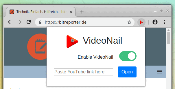 VideoNail Addon Button in Adresszeile