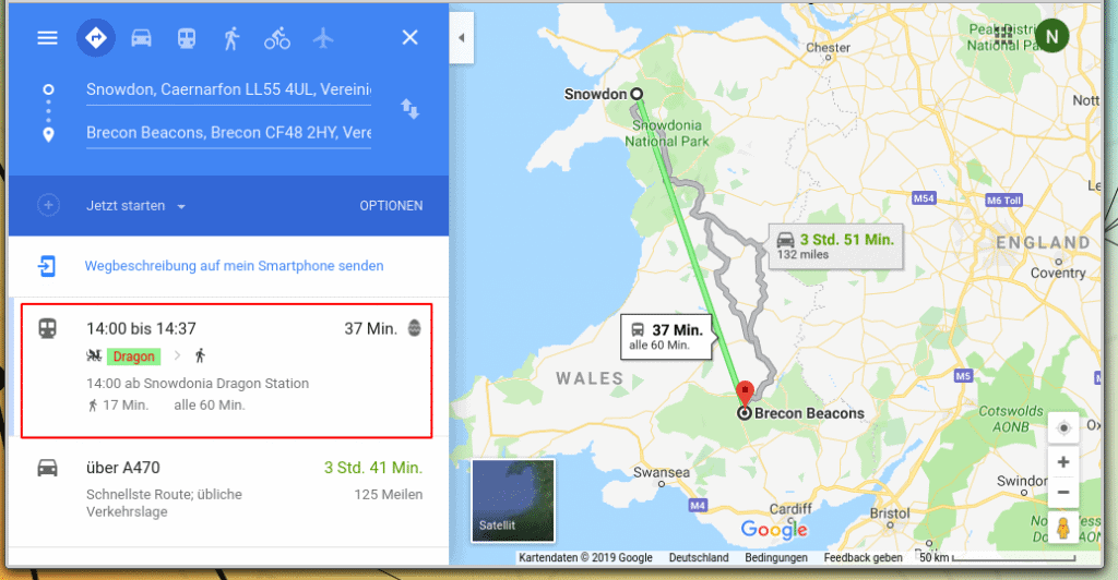 Drache in der Google Maps Routenplanung