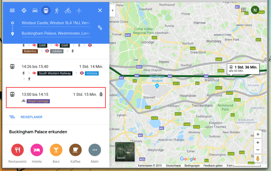 Google Maps Routenplanung mit der königlichen Kutsche