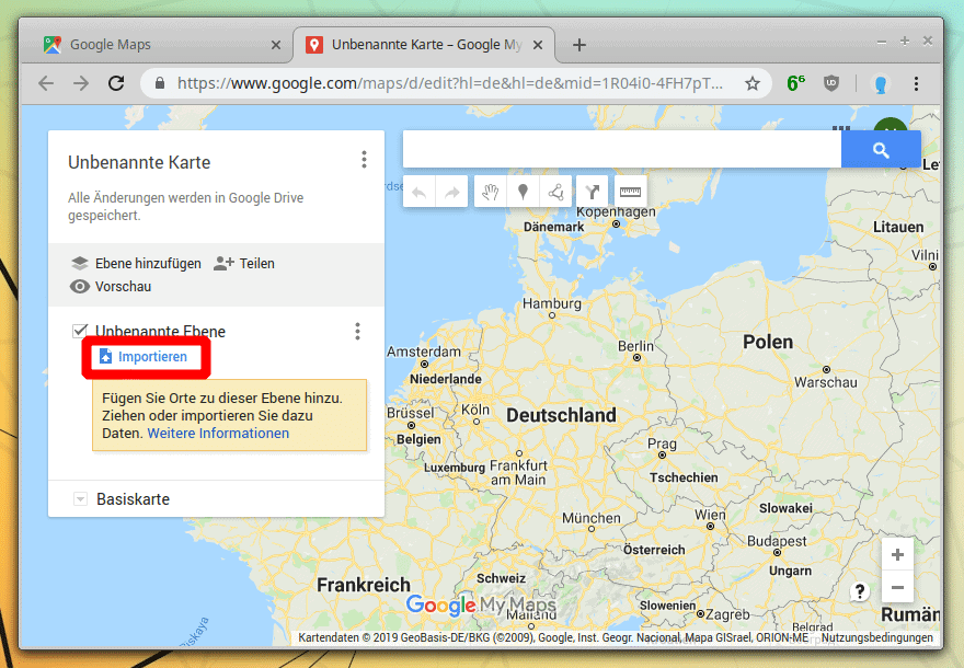Google Maps GPX Datei importieren