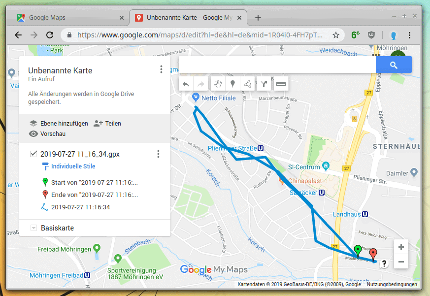 Google Maps GPX Track anzeigen