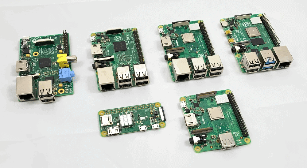 sechs verschiedene Raspberry Pi Modelle