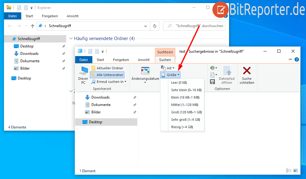 Im Windows Explorer nach Dateigröße filtern