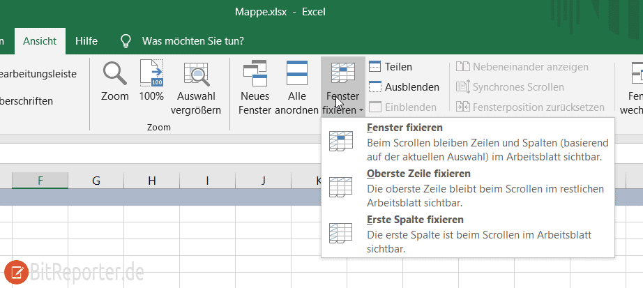 Microsoft Excel Zeile fixieren