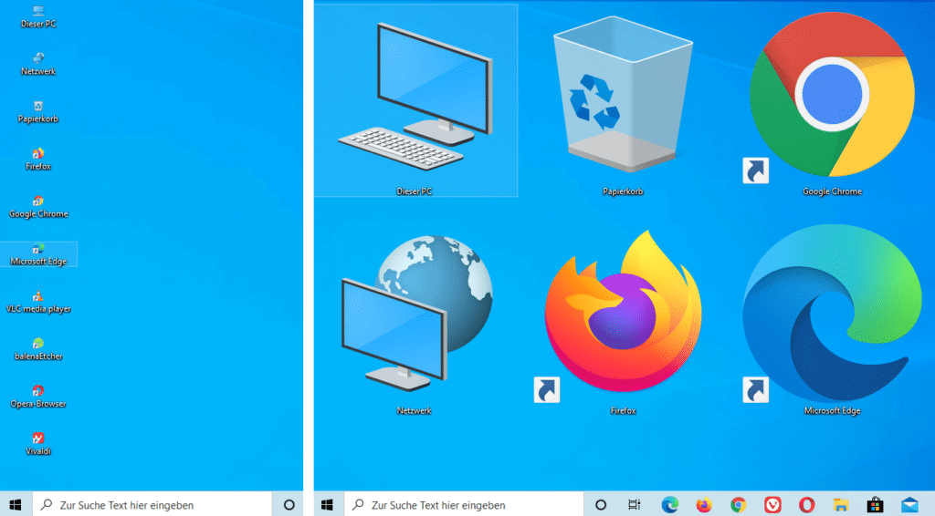 Unterschiedliche Größen der Windows 10 Desktopicons