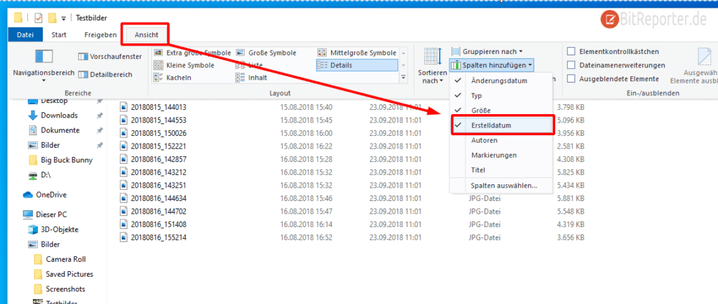 Erstelldatum im Windows Explorer über die Explorer-Menüleiste hinzufügen