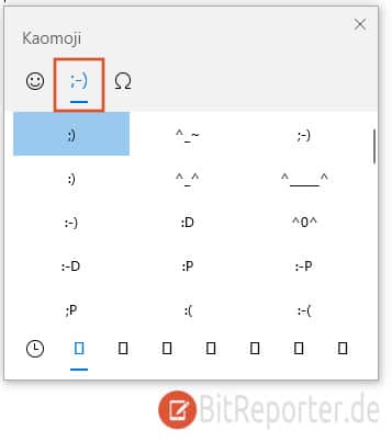 Windows 10 Emoji Fenster mit Ascii-Emojis