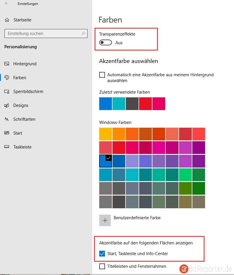 Windows 10 Taskleiste Farbe ändern