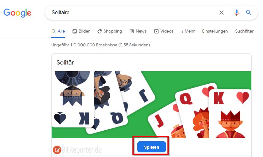 Solitaire auf Google spielen