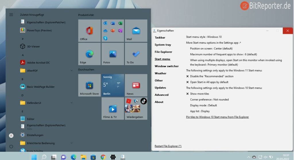 ExplorerPatcher Windows 10 Startmenü unter Windows 11 nutzen
