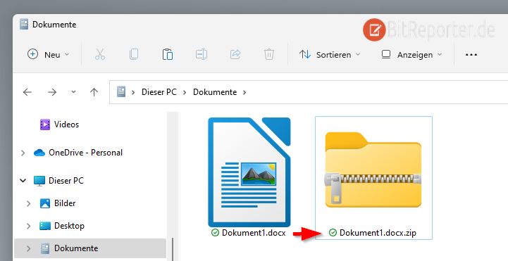 Office Dokument zu Zip Datei umbenennen