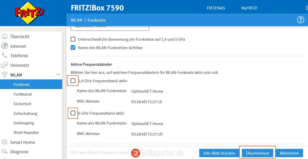 Fritzbox WLAN über Benutzeroberfläche ausschalten