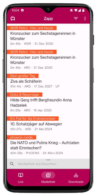 Zapp App Android Mediathek