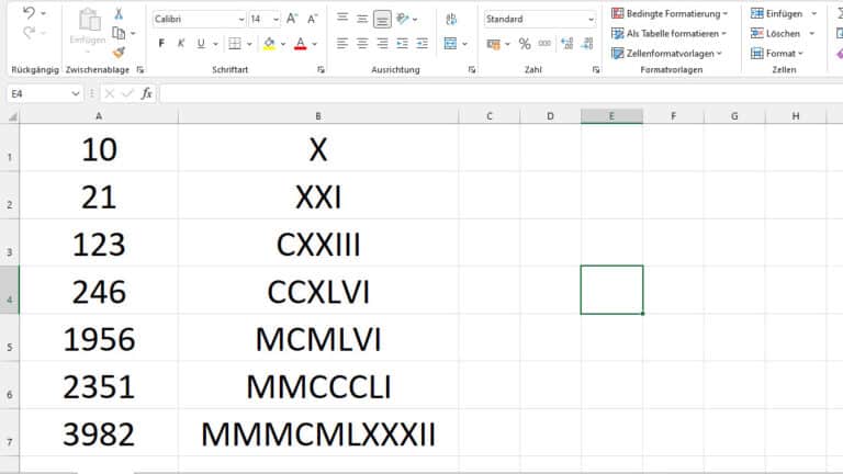 Arabische in römische Zahlen umrechnen und umgekehrt (Excel+Calc)