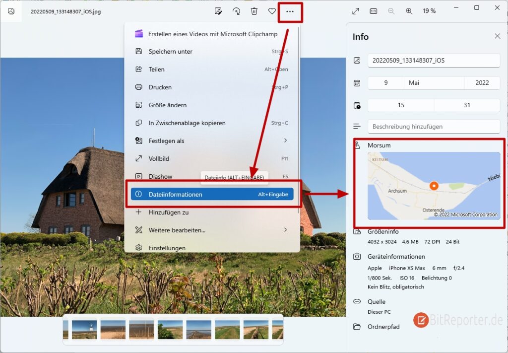 Windows Fotos Aufnahmestandort auf Karte anzeigen.