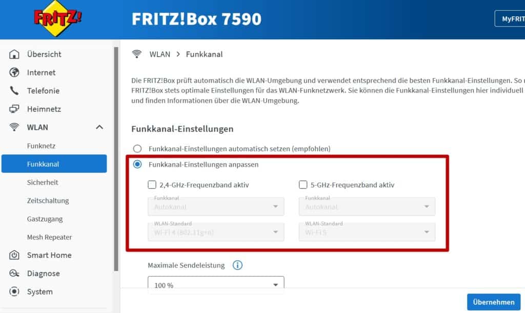 Fritzbox WLAN über Benutzeroberfläche ausschalten